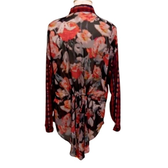 Rachel Rachel Roy Sheer Striped & Floral Long Line Boho Blouse- Sz. Med - Picture 10 of 11